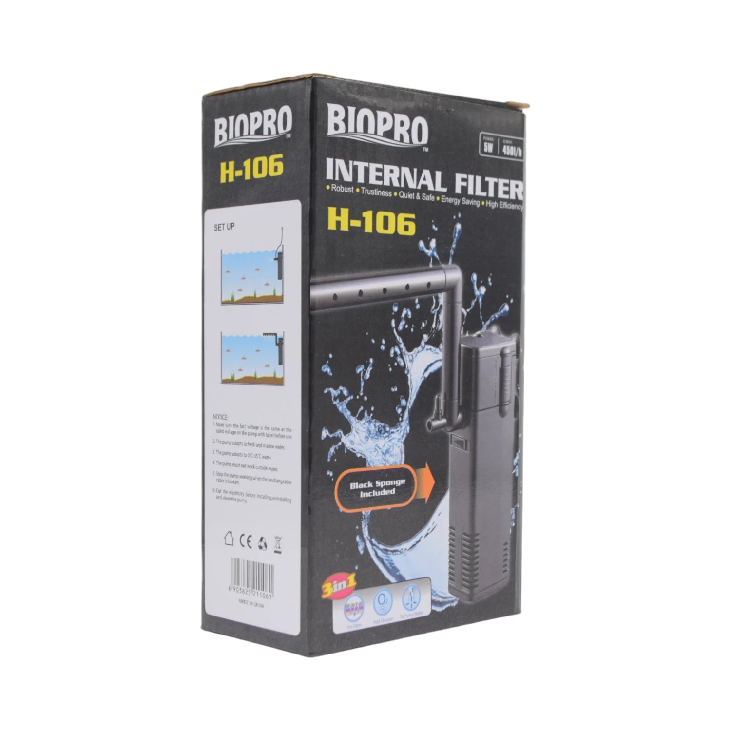 Filtro Interno Rápido Biopro H-106 de 450 L/H 7 W